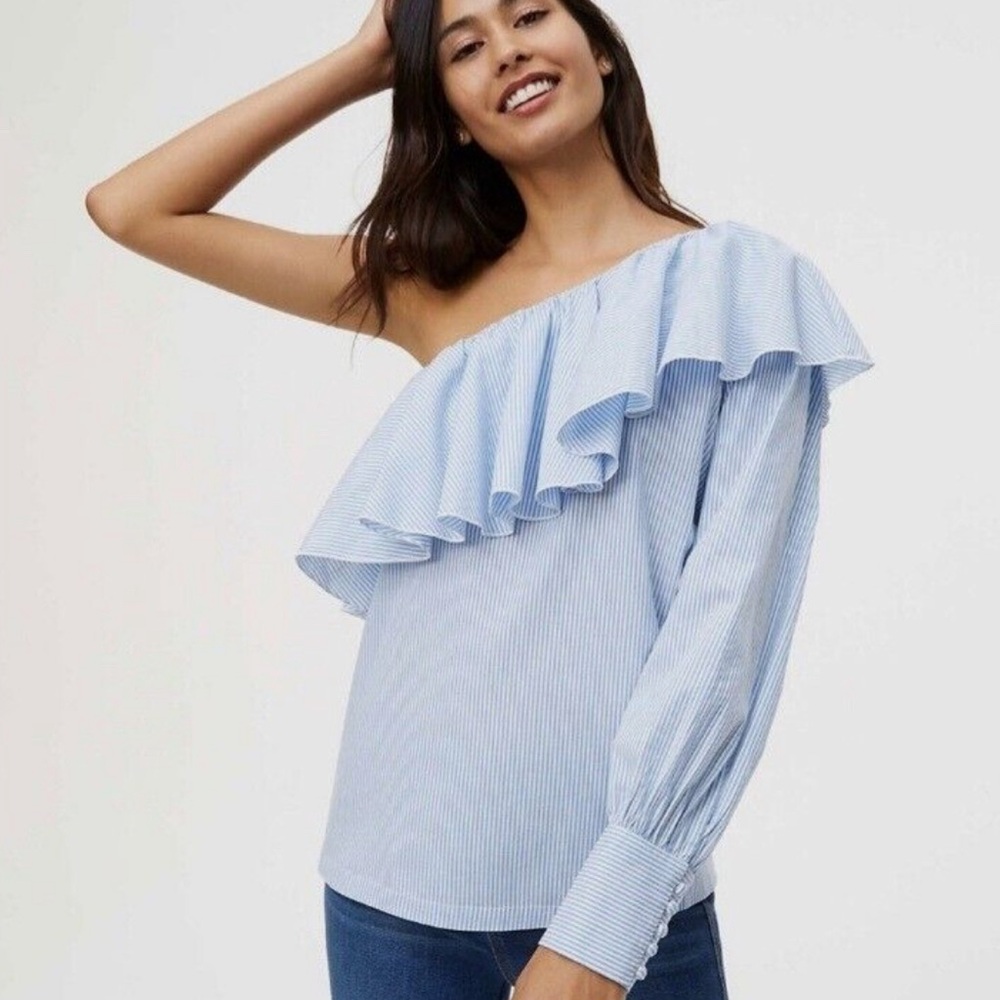 One-Shoulder Ruffle Top - Light Blue